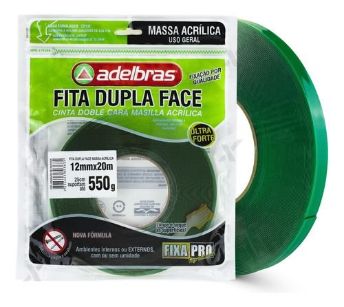 Fita Dupla Face Adelbras 12mmx20m Fixa Forte Massa Acrílica