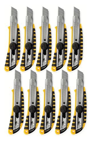 KIT 10 Estilete Profissional Largo 18mm Emborrachado com Trava