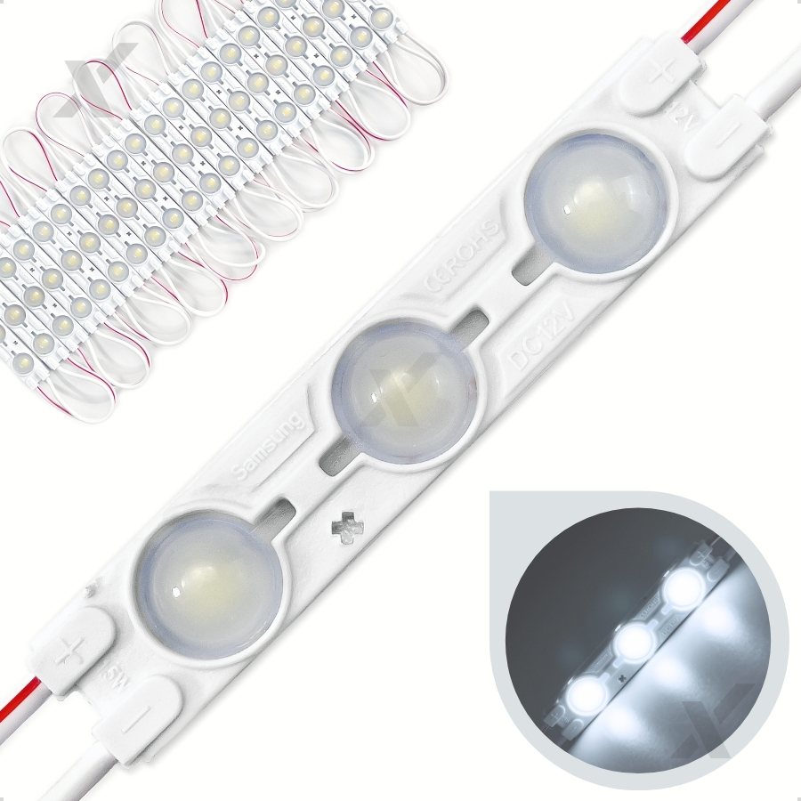 200 Módulo Led 12v Letra Caixa 1,5w Branco 6500k 3 Leds Fachada